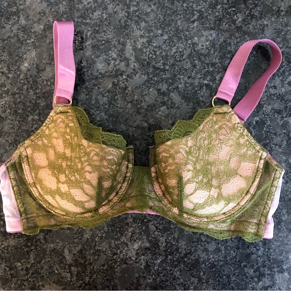 Dora Larsen Pink & Green Lace Underwire Bra 36B